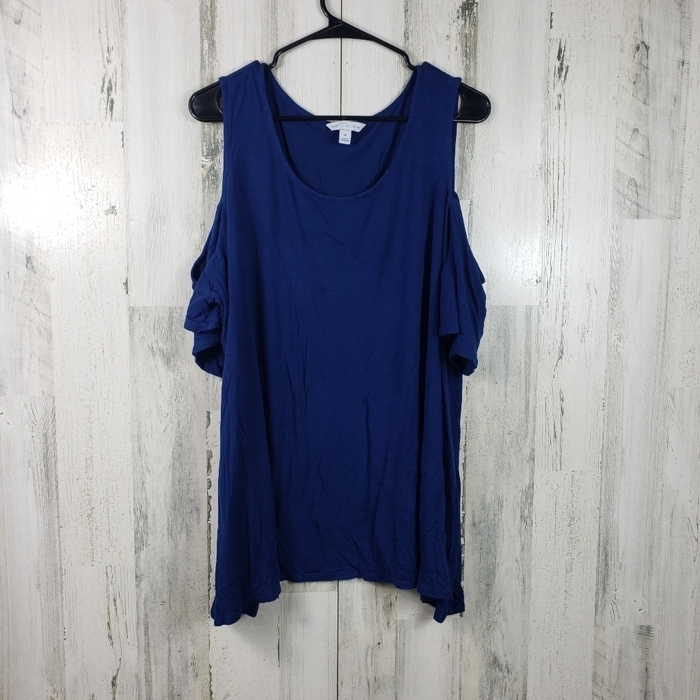 boutique navy blue cold shoulder scoop neck shirt women's plus size 2X